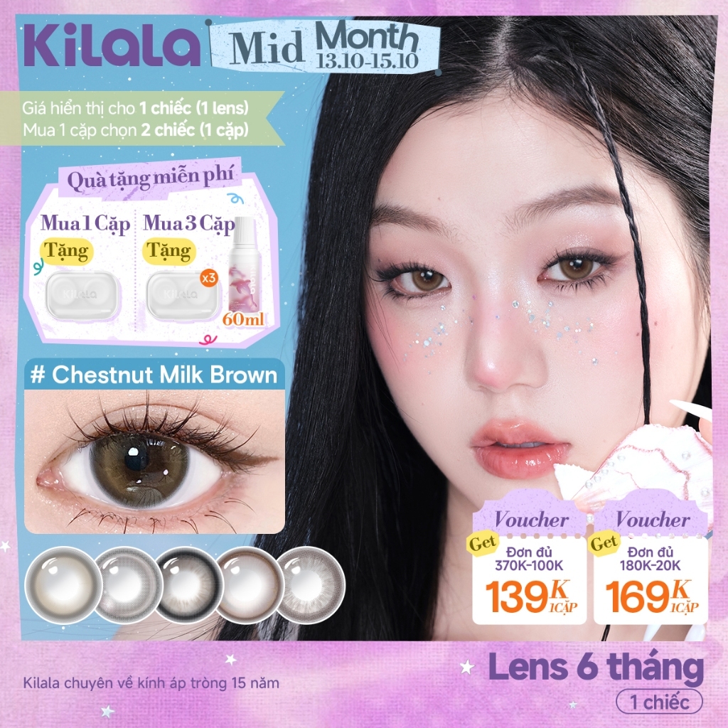 Kính áp tròng màu Kilala - Nâu Chestnut Milk Brown/ Xám Lychee Grey/ Xanh…