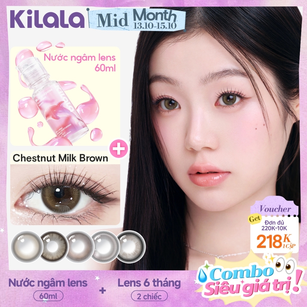 Kính áp tròng màu Kilala + 60ml Nước ngâm lens Nâu Đen White Peach…