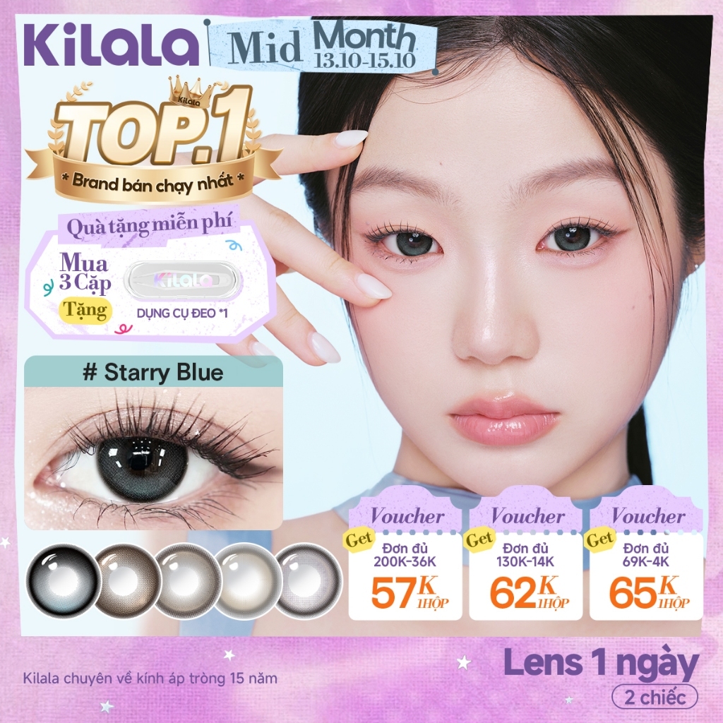 Kính áp tròng Kilala lens 1 ngày màu xám DIA 14.0mm 14.2mm 14.5mm và màu xám Twinkle Brown，Ice Peach Grey，OatMilk Grey，Starry Blue lens cận 1 ngày có độ (0-7) 2 chiếc