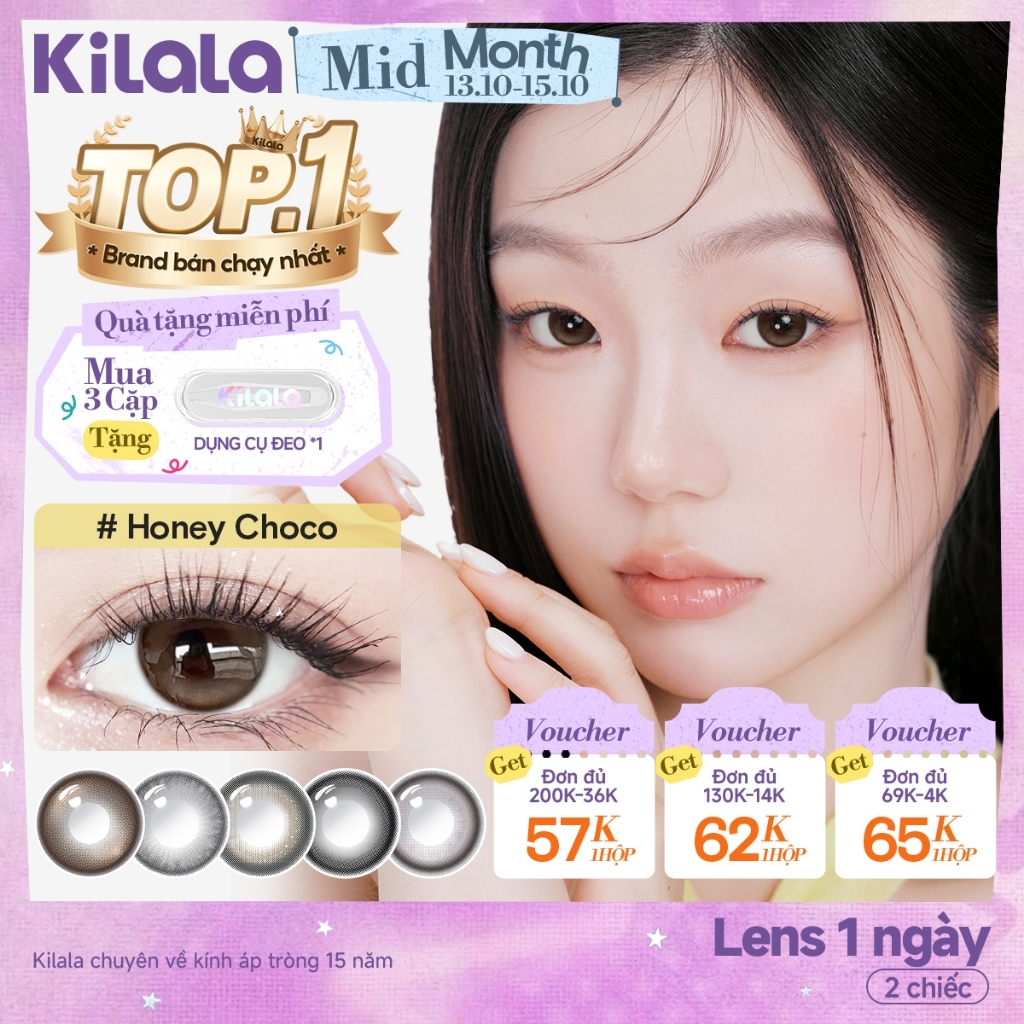 Kính áp tròng Kilala lens 1 ngày màu xám DIA 14.0mm 14.2mm 14.5mm và màu xám…