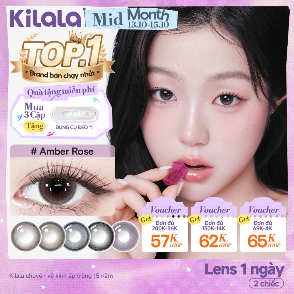 Kính áp tròng Kilala lens 1 ngày màu xám DIA 14.0mm 14.2mm 14.5mm Chestnut…