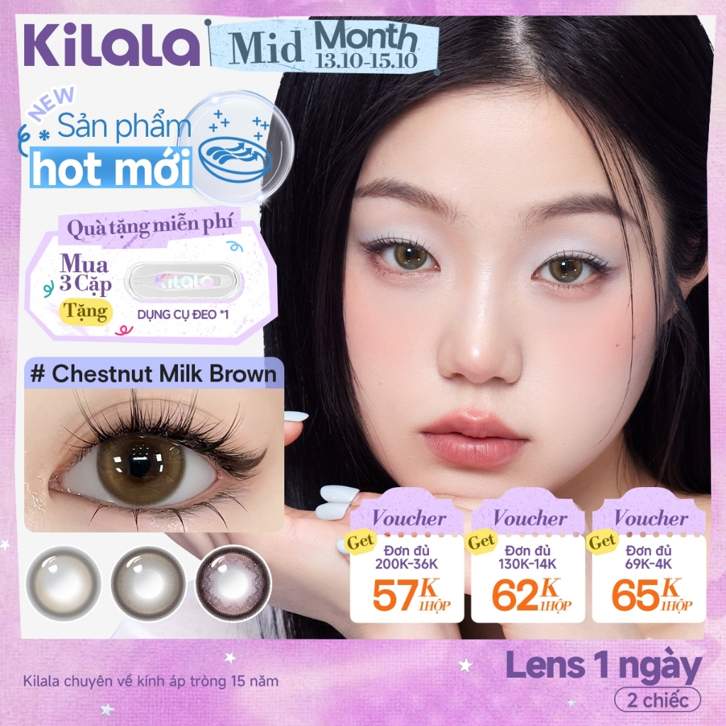 Kính áp tròng Kilala lens 1 ngày màu xám DIA 14.5mmChestnut Milk Brown/OatMilk…