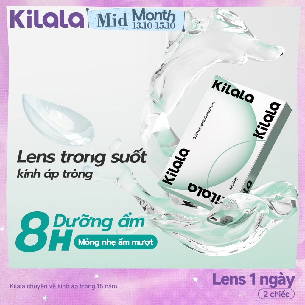 Lens 1 ngày cận trong suốt kính áp tròng Kilala không màu RainDrop Lens 1 ngày…