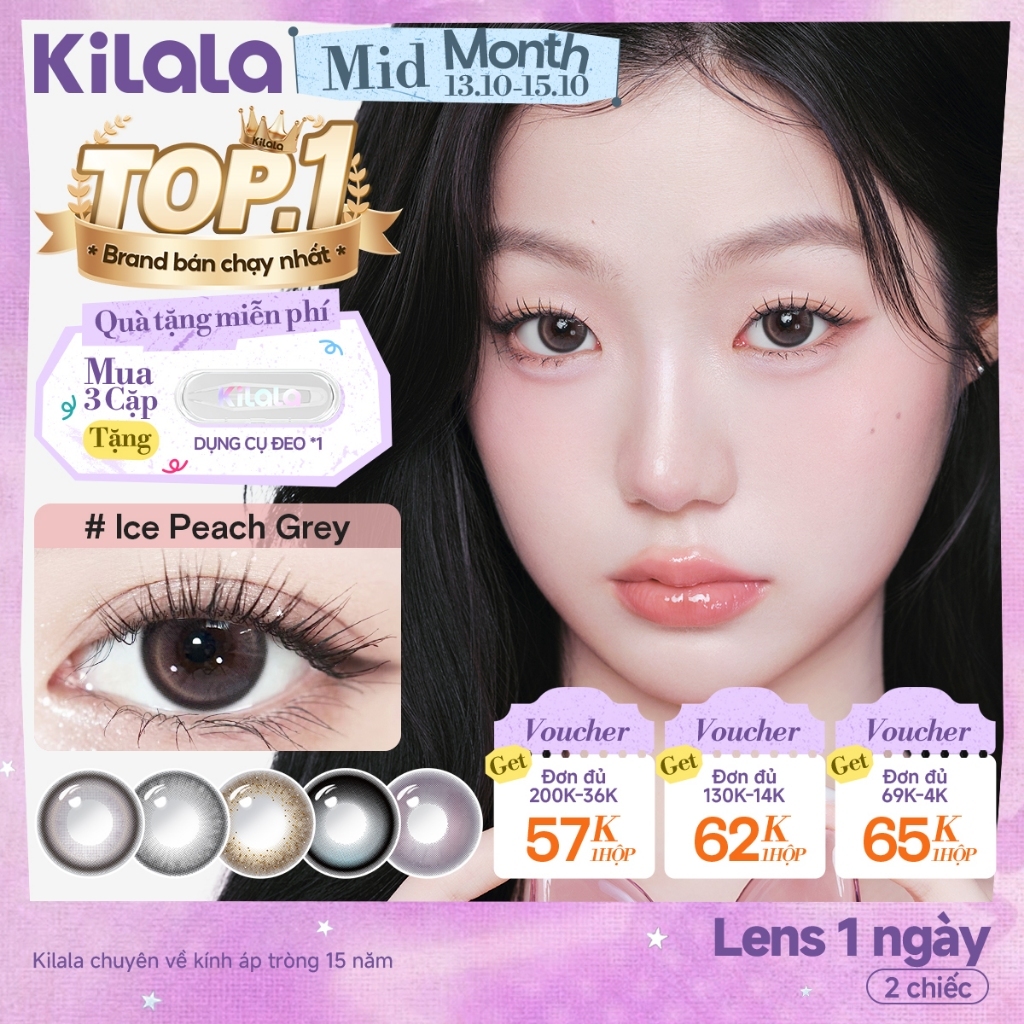 Kính áp tròng Kilala lens 1 ngày màu xám DIA 14.0mm 14.2mm 14.5mm Ice Peach…