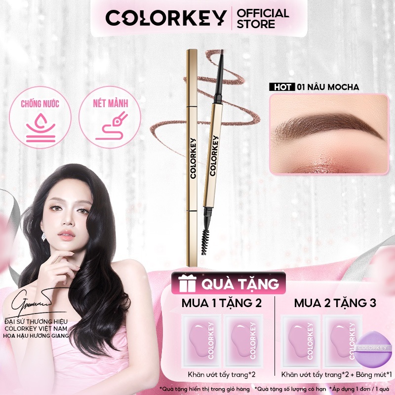 Chì Kẻ Mày COLORKEY 2 Đầu Tam Giác, Nét Mảnh Lâu Trôi, Kẻ Chân Mày Tự Nhiên 0.07g