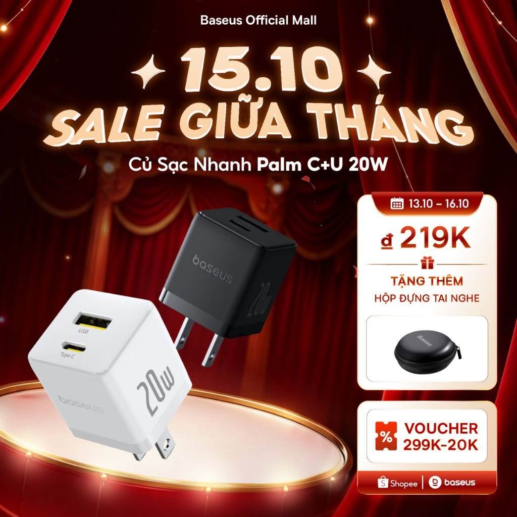 Bộ sạc Baseus cổng loại C/PD 20W hỗ trợ sạc nhanh
