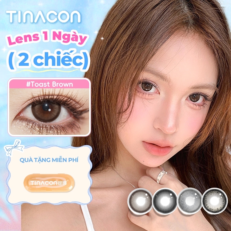 Kính áp tròng TINACON 2 chiếc lens cận DIA14.2/14.5mm tròng kính mắt búp bê màu mềm có độ (0-8) lens 1 ngày