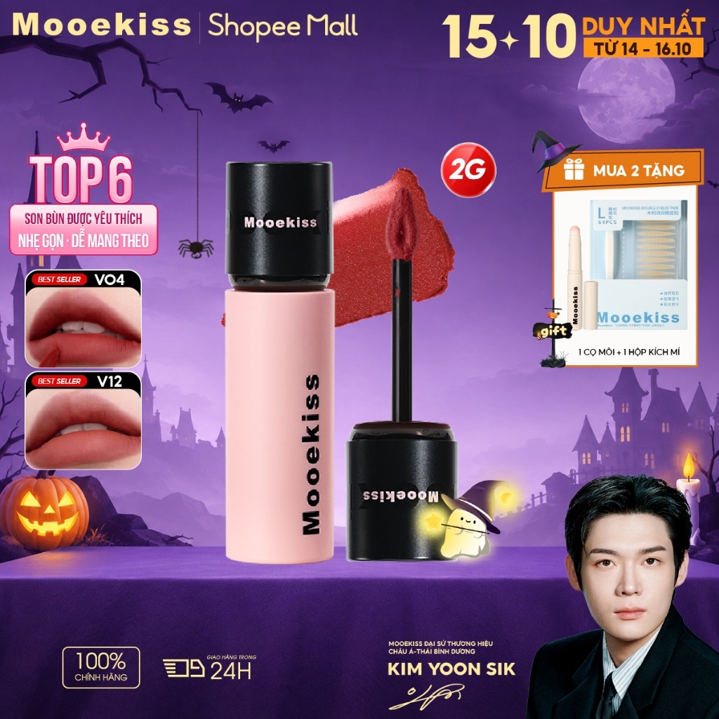 Son bùn Mooekiss chất lì mịn như nhung, không gây khô môi, giúp tôn da và giữ…