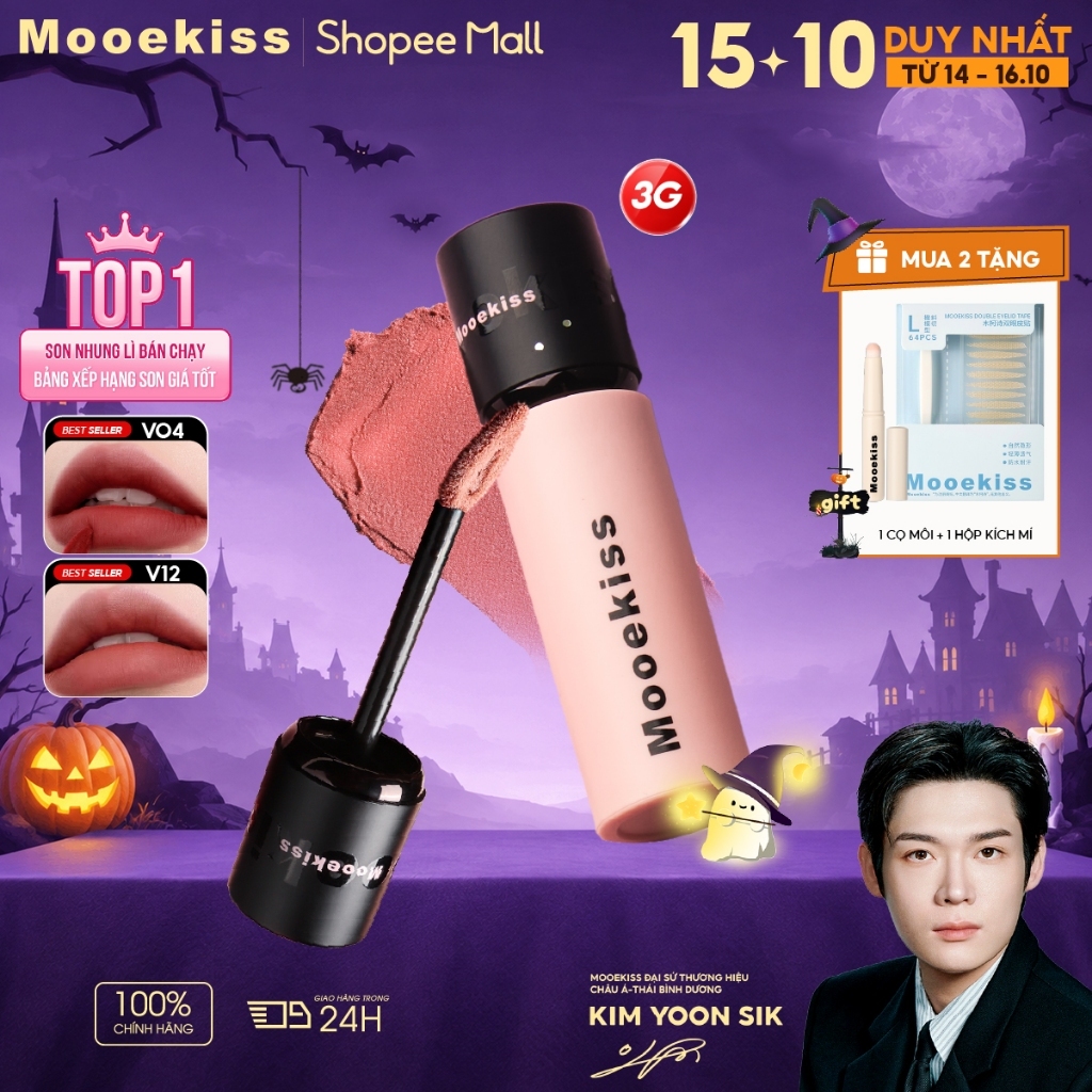Son bùn Mooekiss Velvet lì mịn như nhung, hỗ trợ giảm thâm môi và làm sáng…
