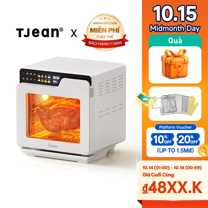 TJean Lò nướng hơi nước không dầu 18L , cảm ứng màu ,Lò nướng gia dụng đa chức…