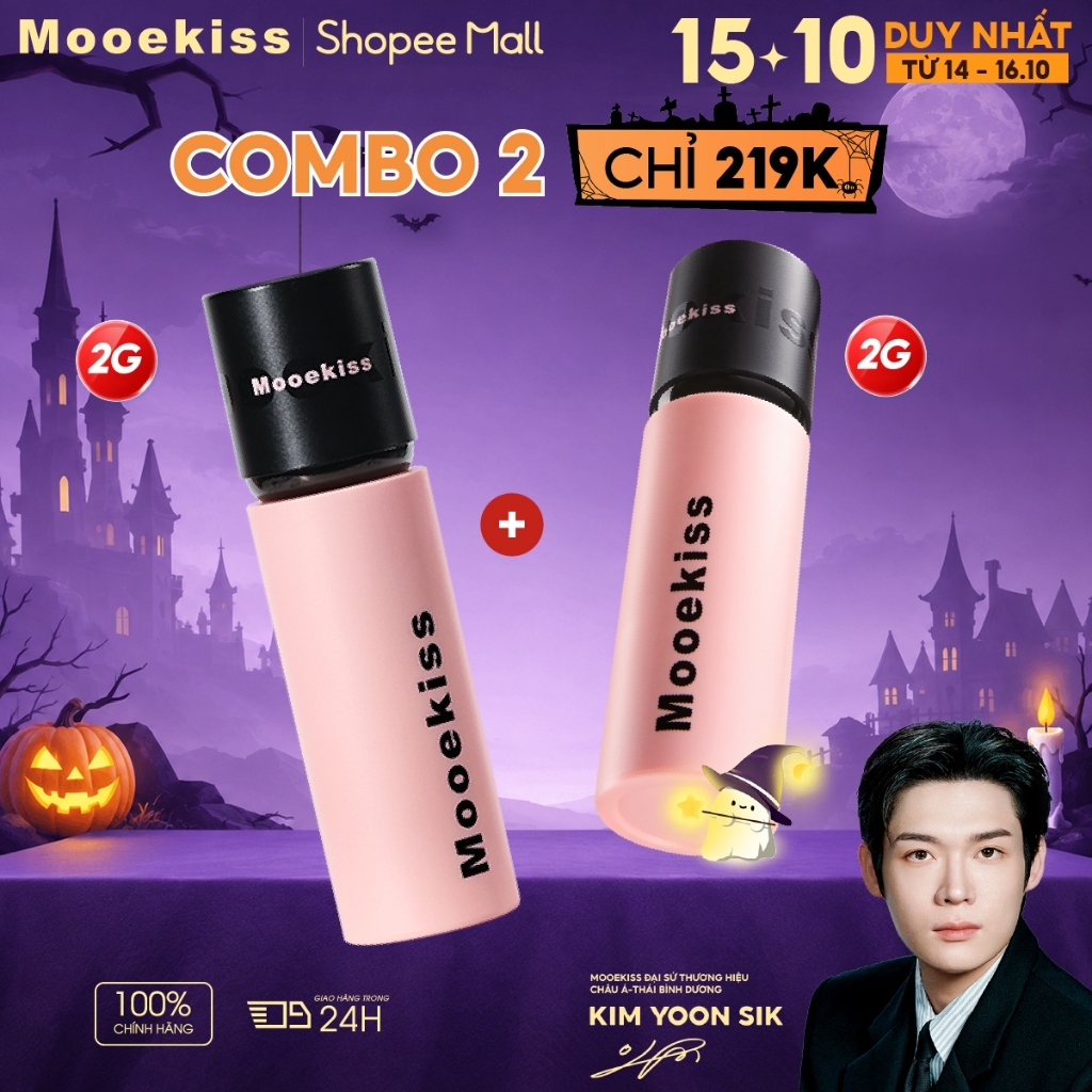 Combo 2 Son Bùn Mooekiss Mini, Lì Mịn, Làm Đều Màu Môi, Tôn Da Tự Nhiên, Nhỏ Gọn 2gx2