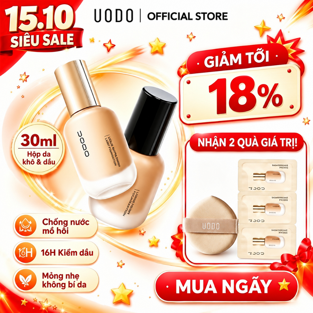UODO Kem Nền 30ml Cho Da Dầu Da Khô Kiềm Dầu 12H Chống Mồ Hôi Không Mốc Nền…