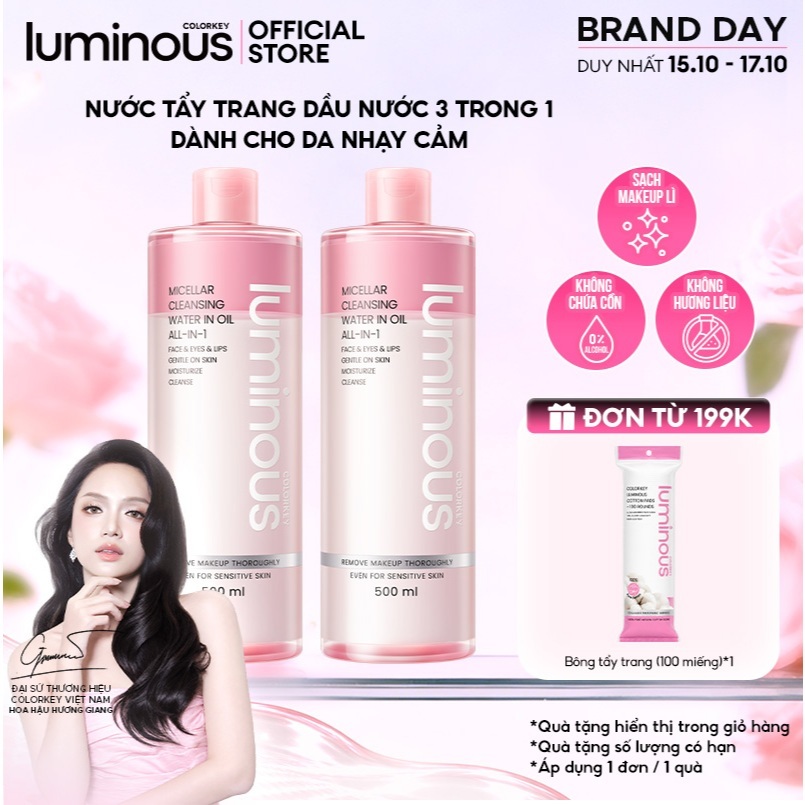 Combo 2 Nước Tẩy Trang Dầu Nước Colorkey Luminous Sạch Sâu & Không Cồn 500ml