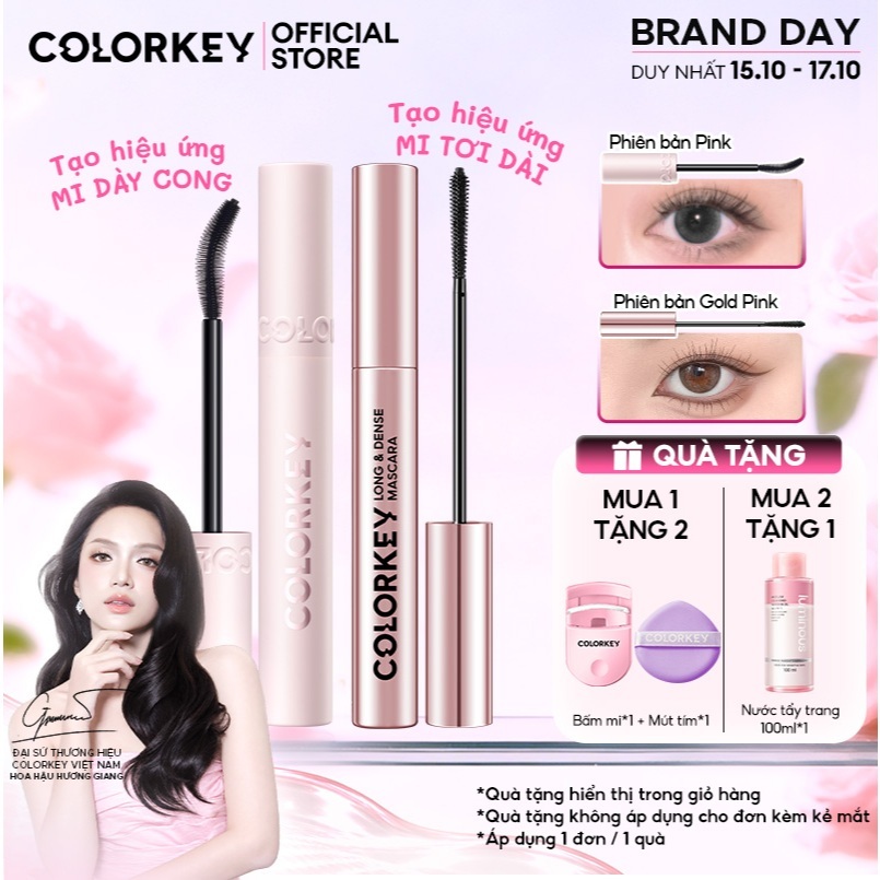 Mascara COLORKEY Chuốt Mi Dài Tơi Tự Nhiên, Cong Mi, Kháng Nước Lâu Trôi 24H
