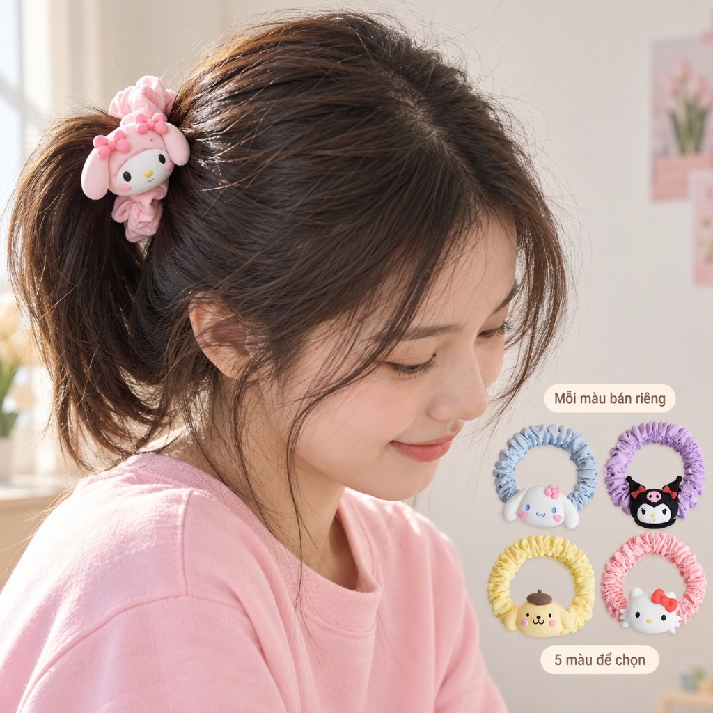 5 chiếc Dây buộc tóc bằng vải màu sắc ngọt ngào phong cách thời trang Hàn Quốc