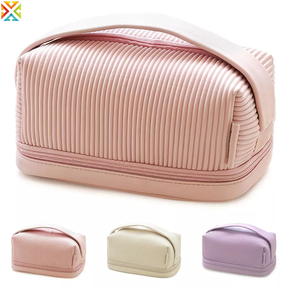 Túi Đựng Mỹ Phẩm Cỡ Lớn Bằng Da PU Hai Lớp Có Tay Cầm Tiện Dụng Cho Nữ