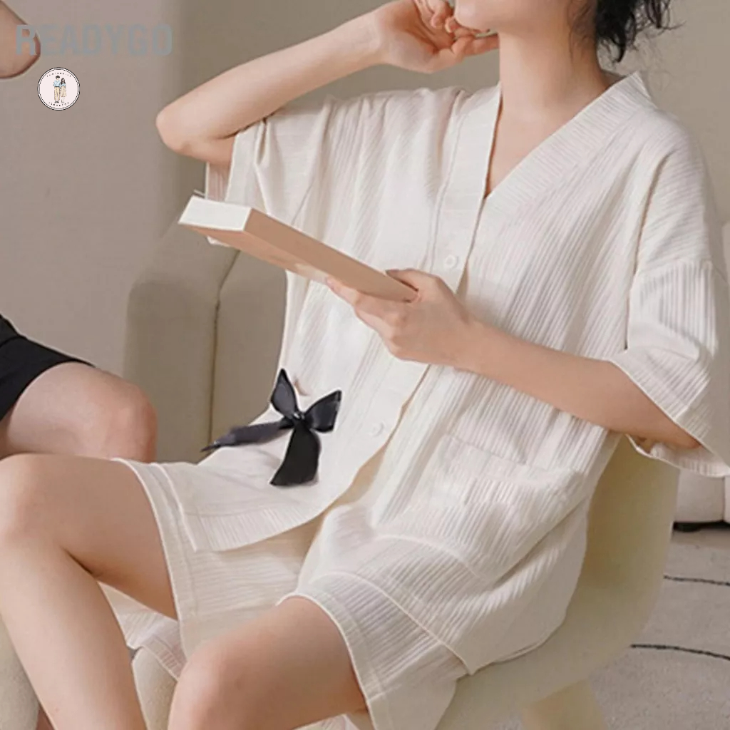 ReadyGo Bộ đồ ngủ nữ họa tiết gấu ngắn trên quần thoáng khí áo | BigBuy360 - bigbuy360.vn