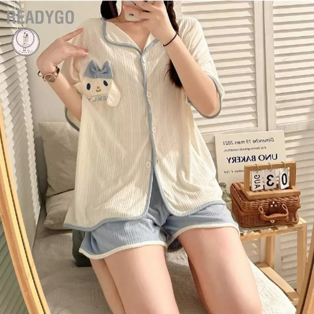 ReadyGo Họa tiết hình chú chó đáng yêu Bộ đồ ngủ ngắn trên quần mềm mại thoáng khí Đồ nữ Váy cho gia đình