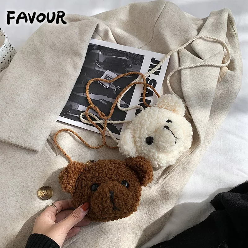 Túi Đeo Chéo Hình Đầu Gấu Hoạt Hình Nhồi Bông Xinh Xắn Cho Nữ