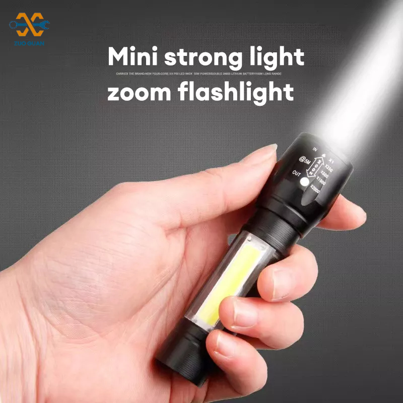 Đèn pin sạc USB ZUOGUAN mini 511 COB có thể zoom xa gần
