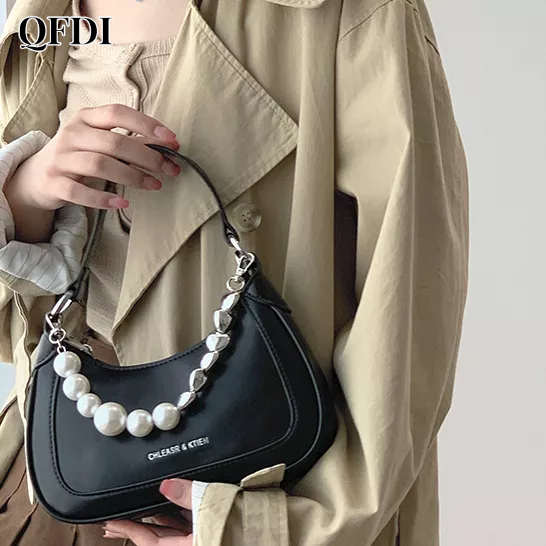 QFDI Túi đeo dưới cánh tay Nhỏ Xinh Đính Ngọc Trai Thời Trang Phương Tây Cho Nữ