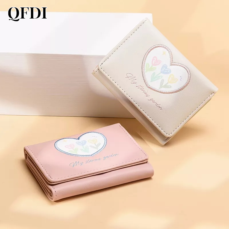QFDI Ví Đựng Tiền Xu Ba Ngăn Sức Chứa Lớn Gấp Ba Dễ Thương Tươi Mới Phong Cách Hàn Quốc Cho Nữ Sinh