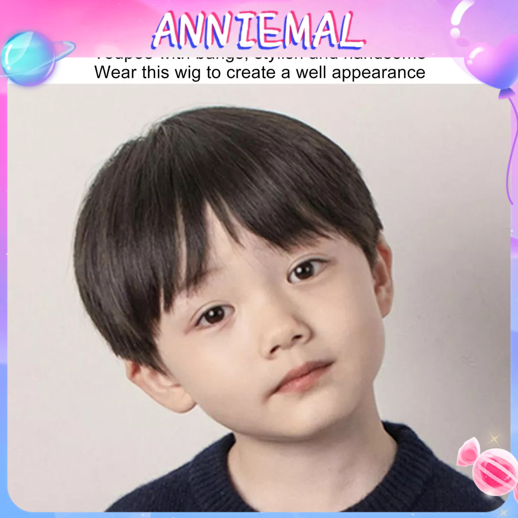 Tóc Giả Bé Trai Đen Ngắn Thay Thế Nổ Nước Quai Đầu Nam Thẳng Full Periwig