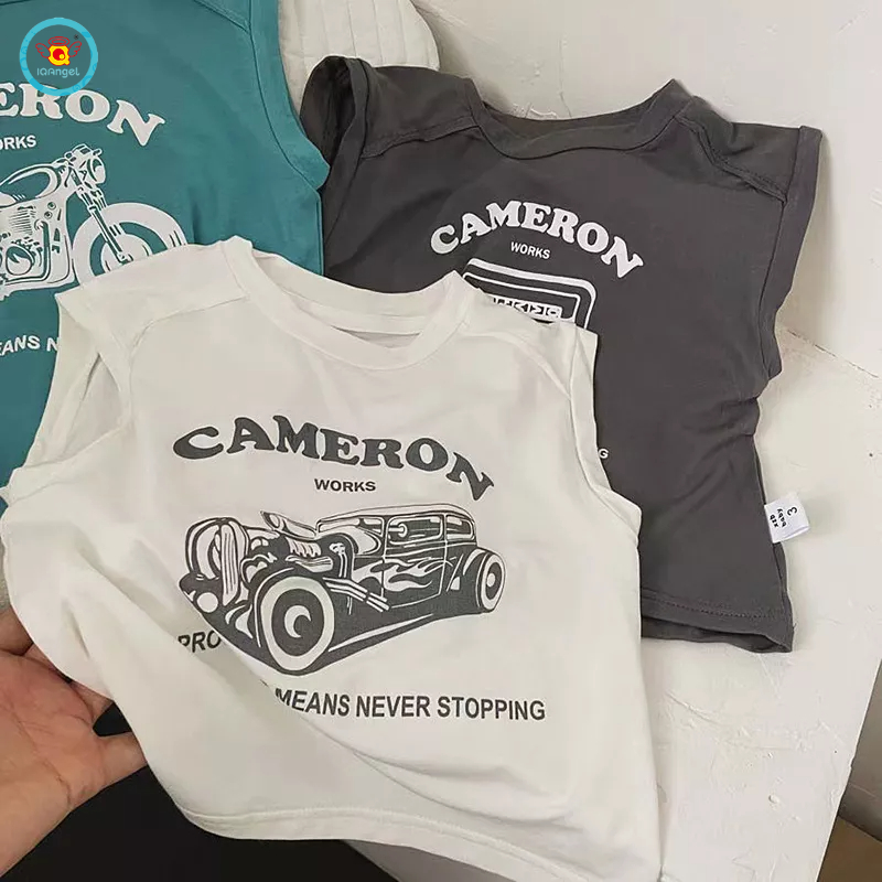 Áo Thun Ba Lỗ Thể Thao Bằng cotton Mỏng Cổ Tròn Ba Màu Sắc In Chữ Phong Cách Hàn Quốc Dành Cho Trẻ Em