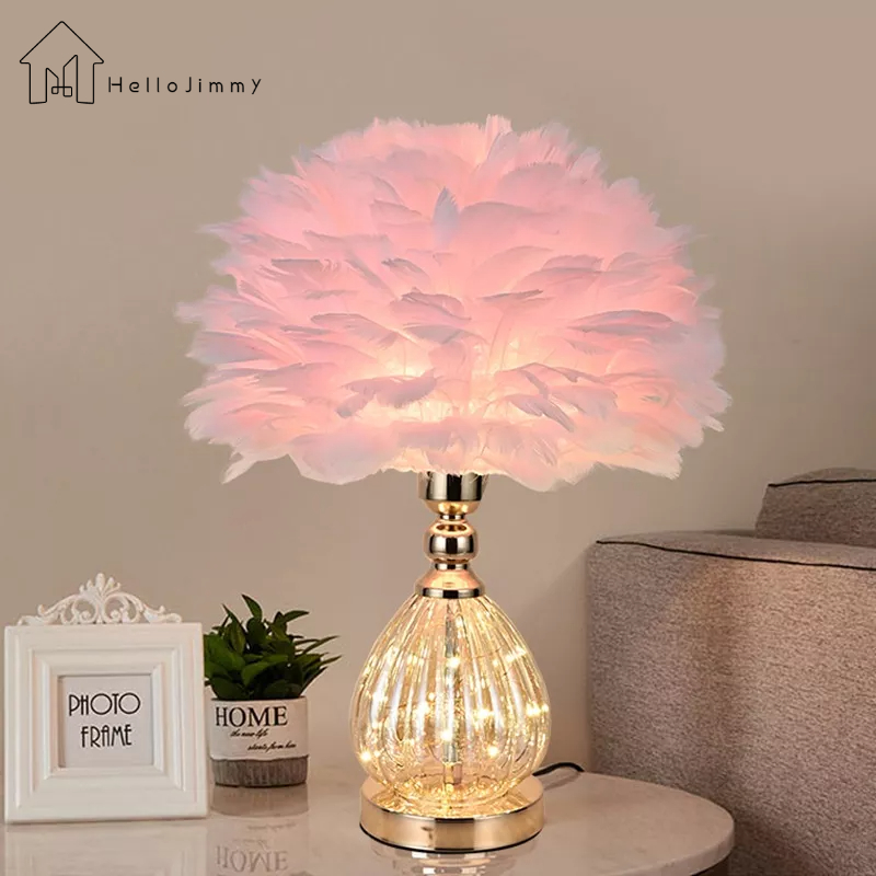 JJT Đèn LED để bàn hình lông vũ trang trí phòng khách/ phòng ngủ