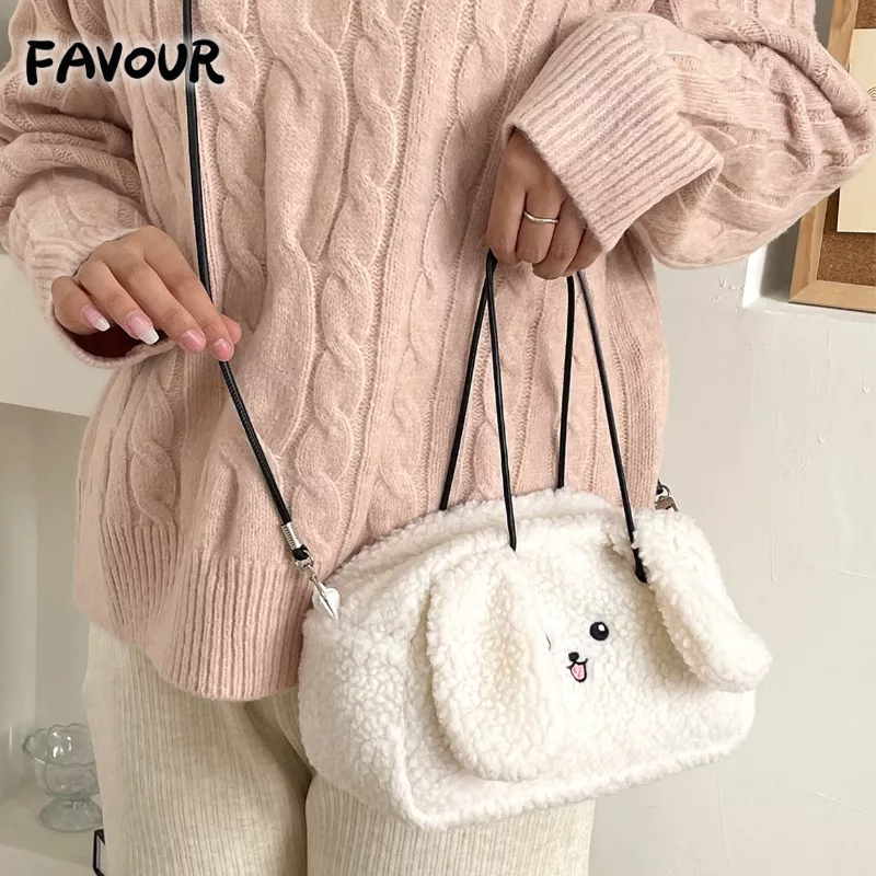 Túi Đeo Chéo Lông Thỏ Bông Mềm Mại Phong Cách Thu Đông Mới Cho Nữ