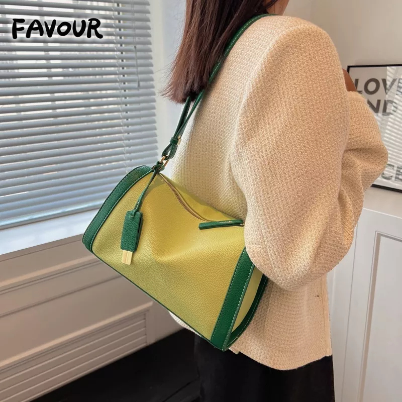 Túi Đeo Vai Sức Chứa Lớn Màu Sắc Tương Phản Thời Trang Cho Nữ