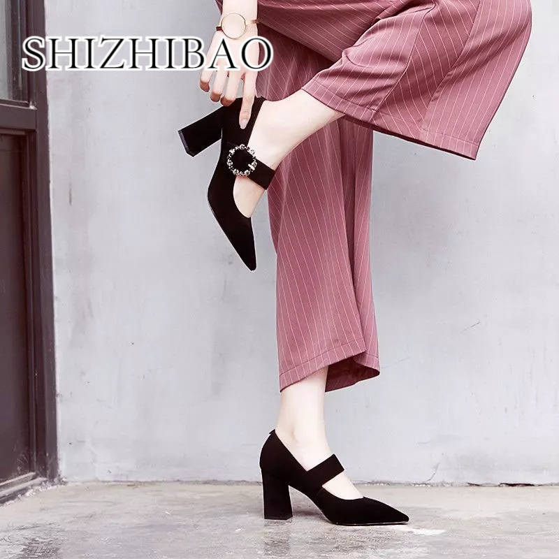 Giày cao gót SHIZHIBAO mũi nhọn gót dày phong cách Hàn Quốc thời trang trẻ trung dành cho nữ