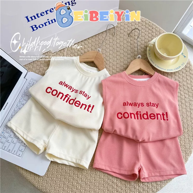 Set trang phục BEIBEIYIN áo thun sát nách và quần đùi phong cách Hàn Quốc thời trang dành cho bé gái