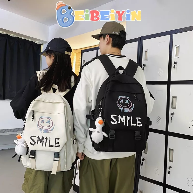BEIBEIYIN Ba Lô Đi Học Cỡ Lớn In Hình Mặt Cười Dễ Thương Cho Nam Và Nữ