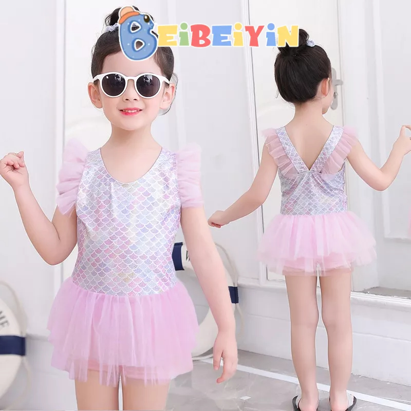 BEIBEIYIN Bộ Đồ Bơi Một Mảnh In Hình Nàng Tiên Cá Dễ Thương Cho Bé Gái