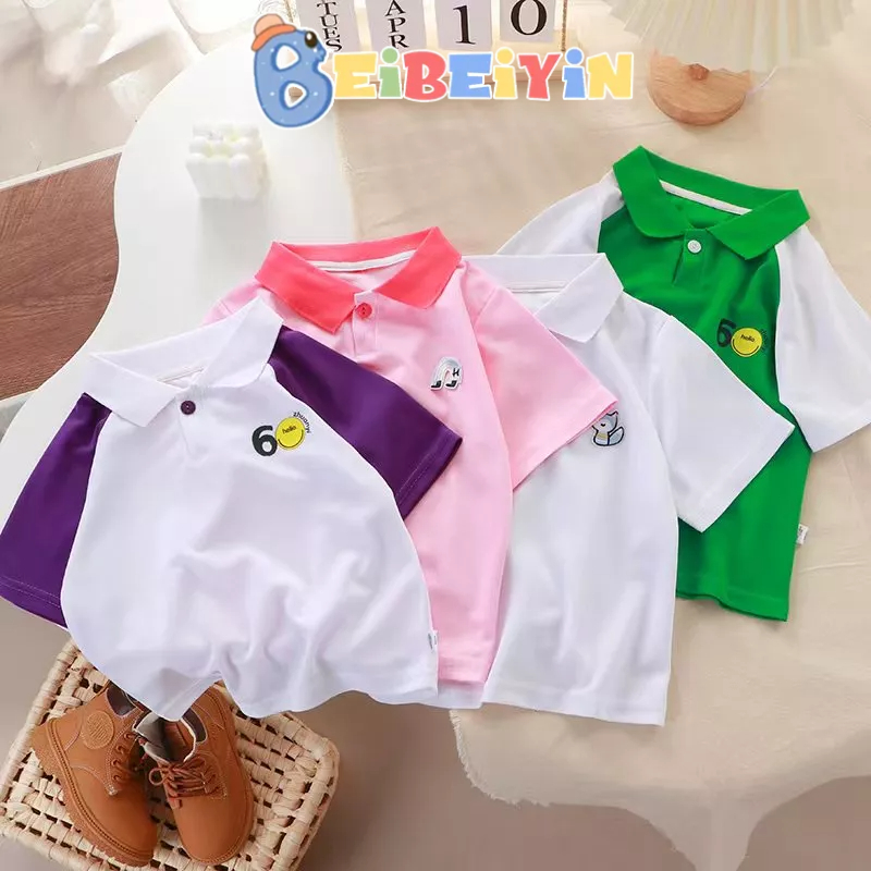 Áo polo BEIBEIYIN tay ngắn đơn giản phong cách Hàn Quốc dành cho trẻ em