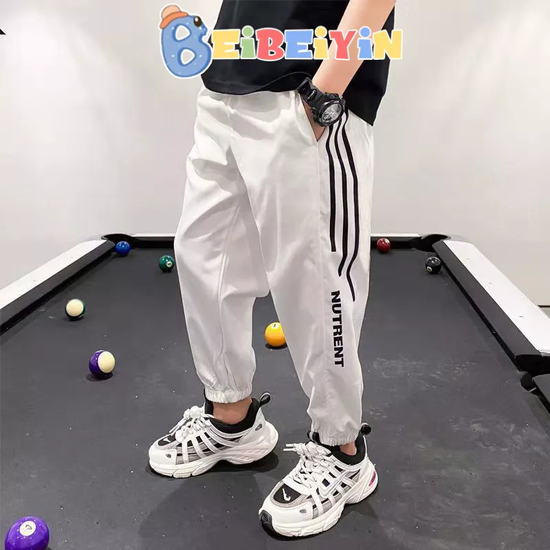 Quần legging thể thao BEIBEIYIN vải lụa lạnh dáng rộng nhanh khô chống muỗi cho bé trai