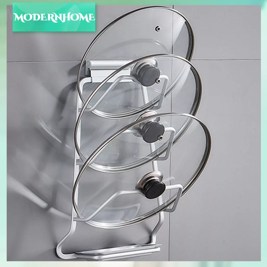 ModernHome Giá đỡ nắp nồi Khoan treo tường miễn phí Tiết kiệm không gian Nhôm đánh bóng bằng tay Chống rỉ cho nhà bếp