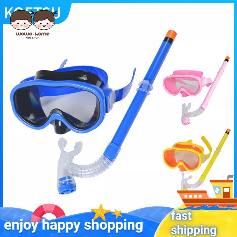 Bộ Kính Bơi + Ống Thở Bằng pvc Chống Nước Bán Nguyệt Màu Vàng Hồng Cho Nam + Nữ
