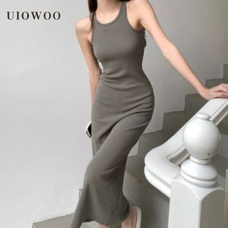 Đầm hai dây UIOWOO dáng dài ôm eo thời trang mùa hè cho nữ