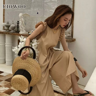 UIOWOO Áo Liền Quần Dáng Rộng Tay Cánh Quạt Bằng Gỗ Phong Cách retro Cao Cấp Thời Trang Xuân Hè 2023