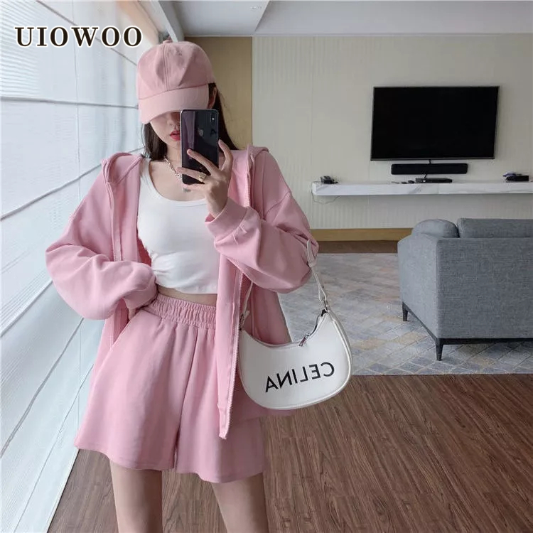UIOWOO  Mới Set Áo Khoác Có Nón Và Quần Ngắn Thời Trang Nữ Tính