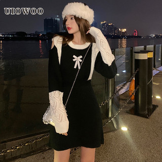 UIOWOO  Đầm Dệt Kim Trễ Vai Dáng Ôm Phong Cách Mới Cho Nữ
