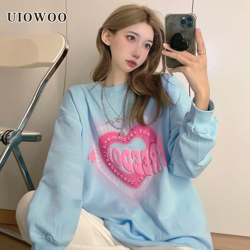 UIOWOO  Áo Hoodie Tay Dài In Chữ Love Fried Street Phong Cách Mới Dành Cho Nữ