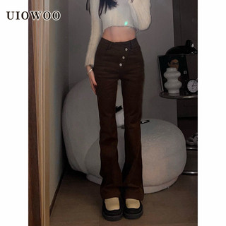 Quần jeans dài UIOWOO lưng cao ống loe thời trang cho nữ