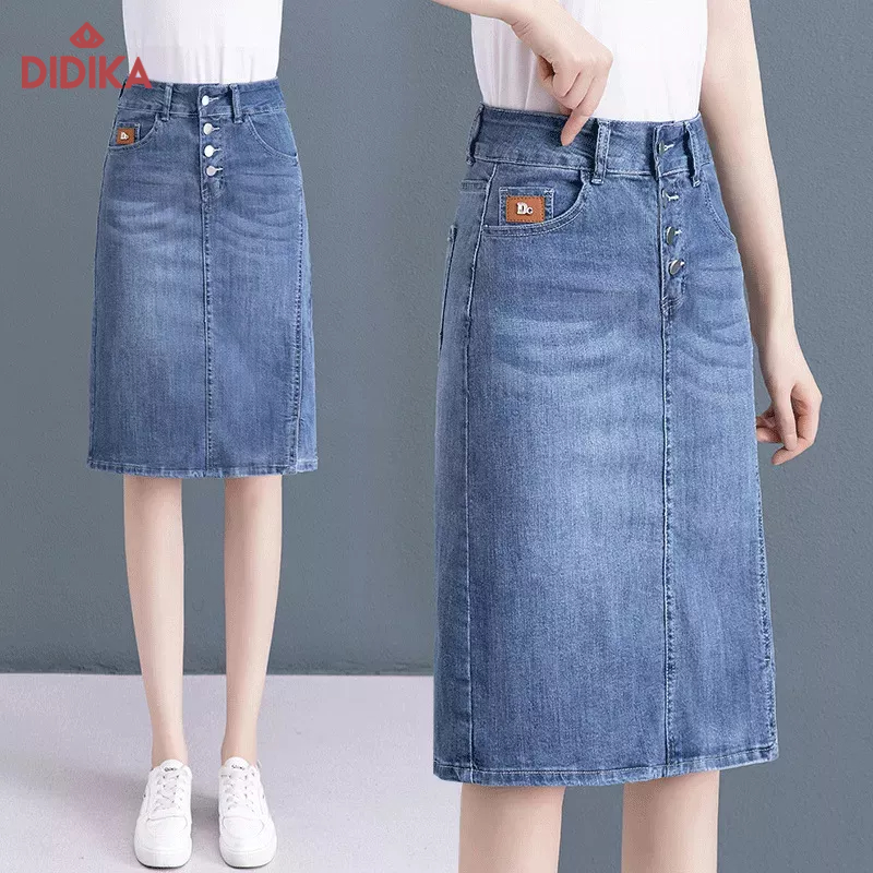 DIDIKA Chân Váy Denim Chữ a Lưng Cao Xẻ Tà Thời Trang Xuân Hè Phong Cách Mới 2023