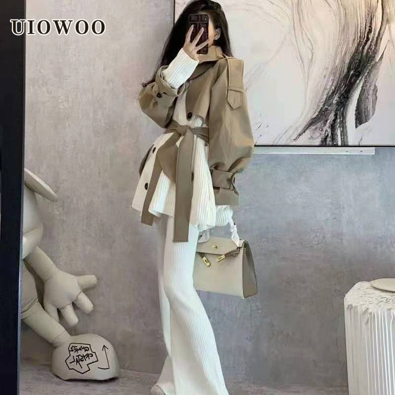 UIOWOO  Bộ Áo Khoác + Quần Dài Bằng Vải Nhung Phong Cách Mới Dễ Phối Đồ Cho Nữ