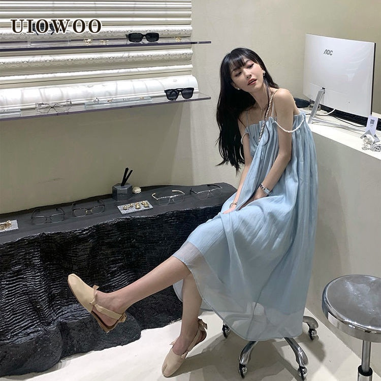 UIOWOO  Đầm Hai Dây Dáng Dài Thiết Kế Mới Xinh Xắn Thời Trang Mùa Hè Dành Cho Nữ