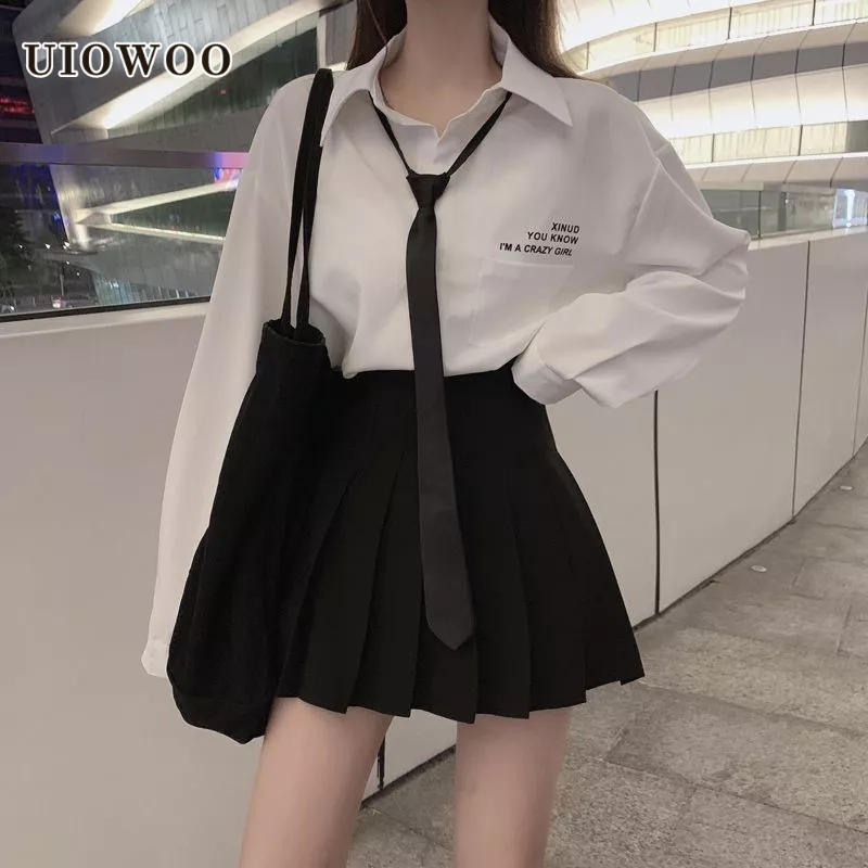 UIOWOO  Bộ Đồng Phục Học Sinh Chính Hãng Gồm Áo Sơ Mi Trắng + Chân Váy Đồng Phục Phong Cách Anh Quốc