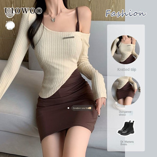 Bộ đồ UIOWOO gồm áo dệt kim và chân váy thời trang ngọt ngào cho nữ